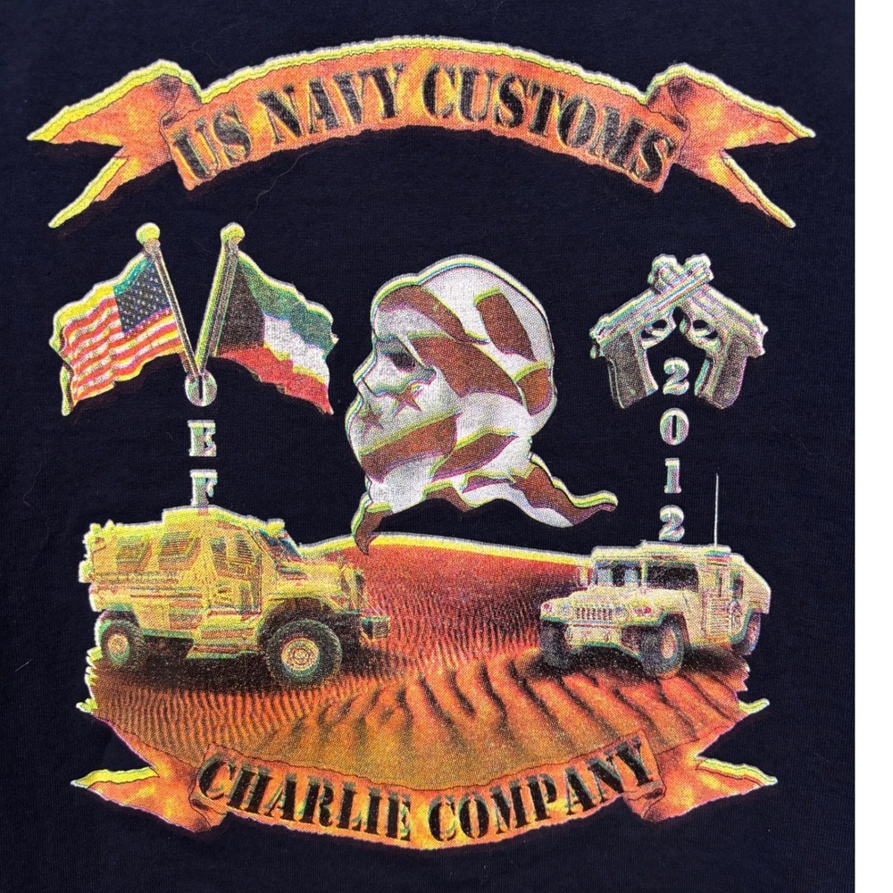 D. Sandhu US Navy Customs T-Shirt Men L Navy Blue Excellent Charlie Company 2012